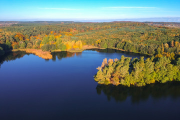 Aerial landscape of the lake in autumn, Poland