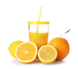 Glass of fresh fruit juice isolated on white