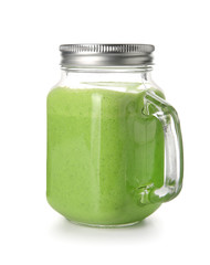 Mason jar of fresh juice isolated on white