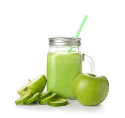 Mason jar of fresh juice isolated on white