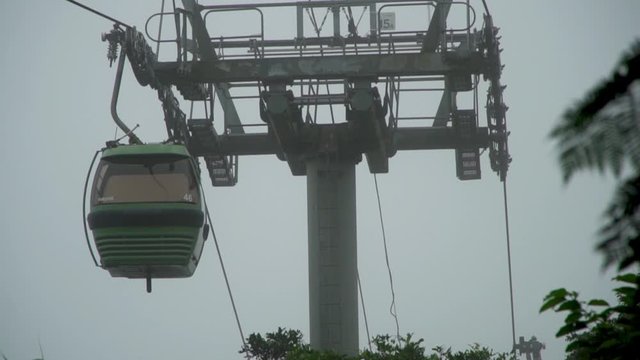 The passing of two gondolas at a tower
