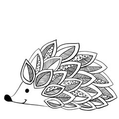 picture for coloring hedgehog and leves © Galina