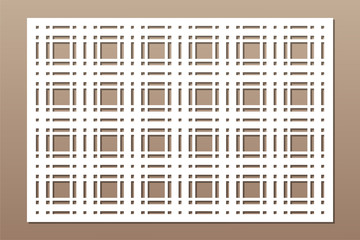 Set decorative card for cutting. Square, Scotland cage pattern. Laser cut. Ratio 2:3. Vector illustration.