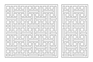 Set decorative card for cutting. Line, weaving, Celtic pattern. Laser cut. Ratio 1:1, 1:2. Vector illustration.