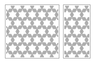 Set decorative card for cutting. Line, star, arabesque pattern. Laser cut. Ratio 1:1, 1:2. Vector illustration.