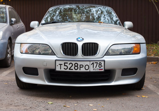 Silver gray BMW Z3 car stands on the roadside