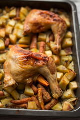 Roasted chicken with vegetable close up
