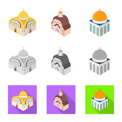 Vector illustration of temple and historic logo. Set of temple and faith vector icon for stock.
