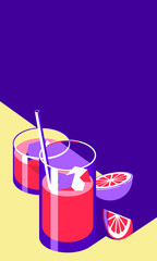 Glasses with cocktails, drinks. Bright modern style. Pop art, 3d