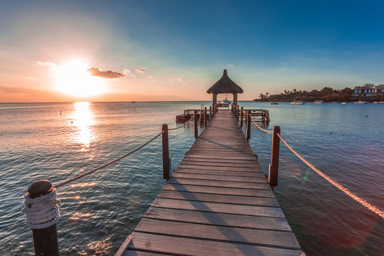 Mauritius, pier at sunset