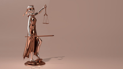 Statue of Justice, Themis, Femida with scales and a sword in his hands.3D rendering.