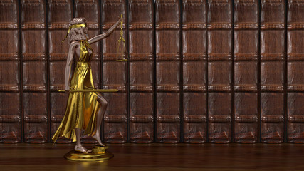 Statue of Justice, Themis, Femida with scales and a sword in his hands.3D rendering.