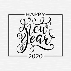 Happy New Year Black hand written lettering on grey seamless background.