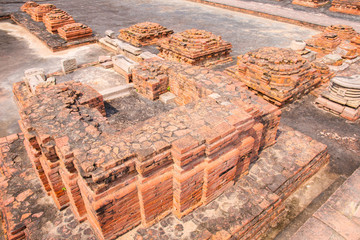 Old bricks structure near Dhamekh stupa in Sarnath, the birth place of Buddha in Varanasi, India