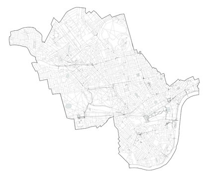 Satellite view of the London boroughs, map and streets of City of Westminster borough. England