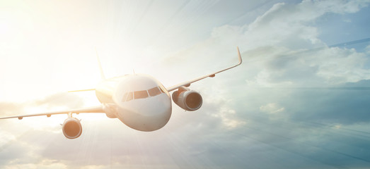 a powerful aircraft is striving forward in the sky. © artmim