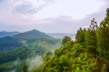 Sunrise view in the hills of Buluh Payung, Kebumen, Central Java, Indonesia