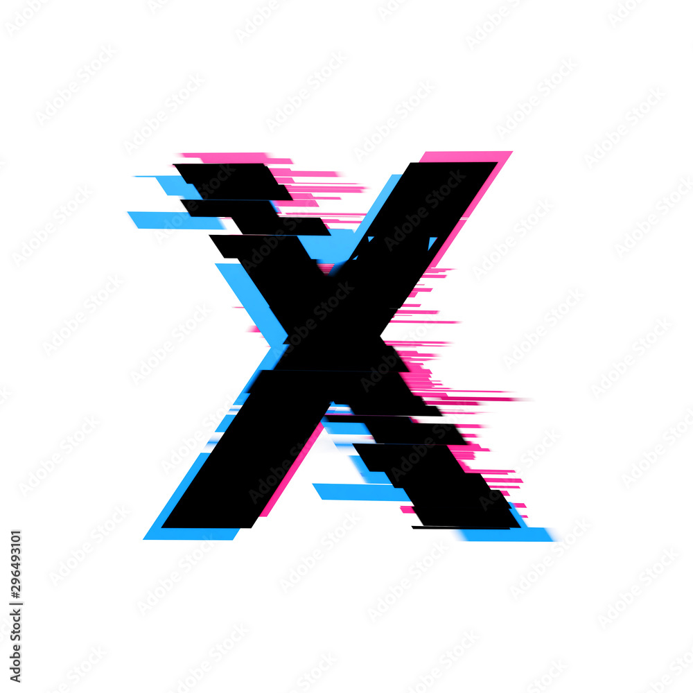 Fototapete letter x distorted neon glitch effect text font. 3d render