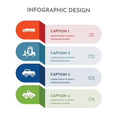 4 colorful filled icons set such as pickup truck, car, forklift, car