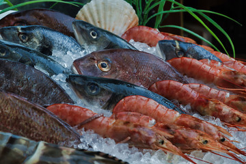 Fresh fish platter outside a restaurant