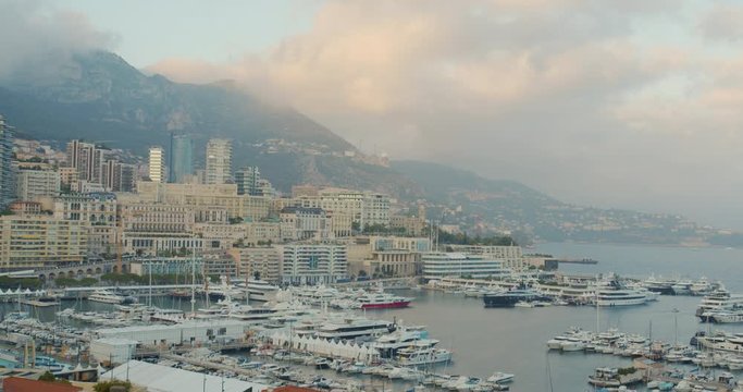 Monte Carlo, Monaco. Panoramic view. Clouds move across the sky. Timelapse.
