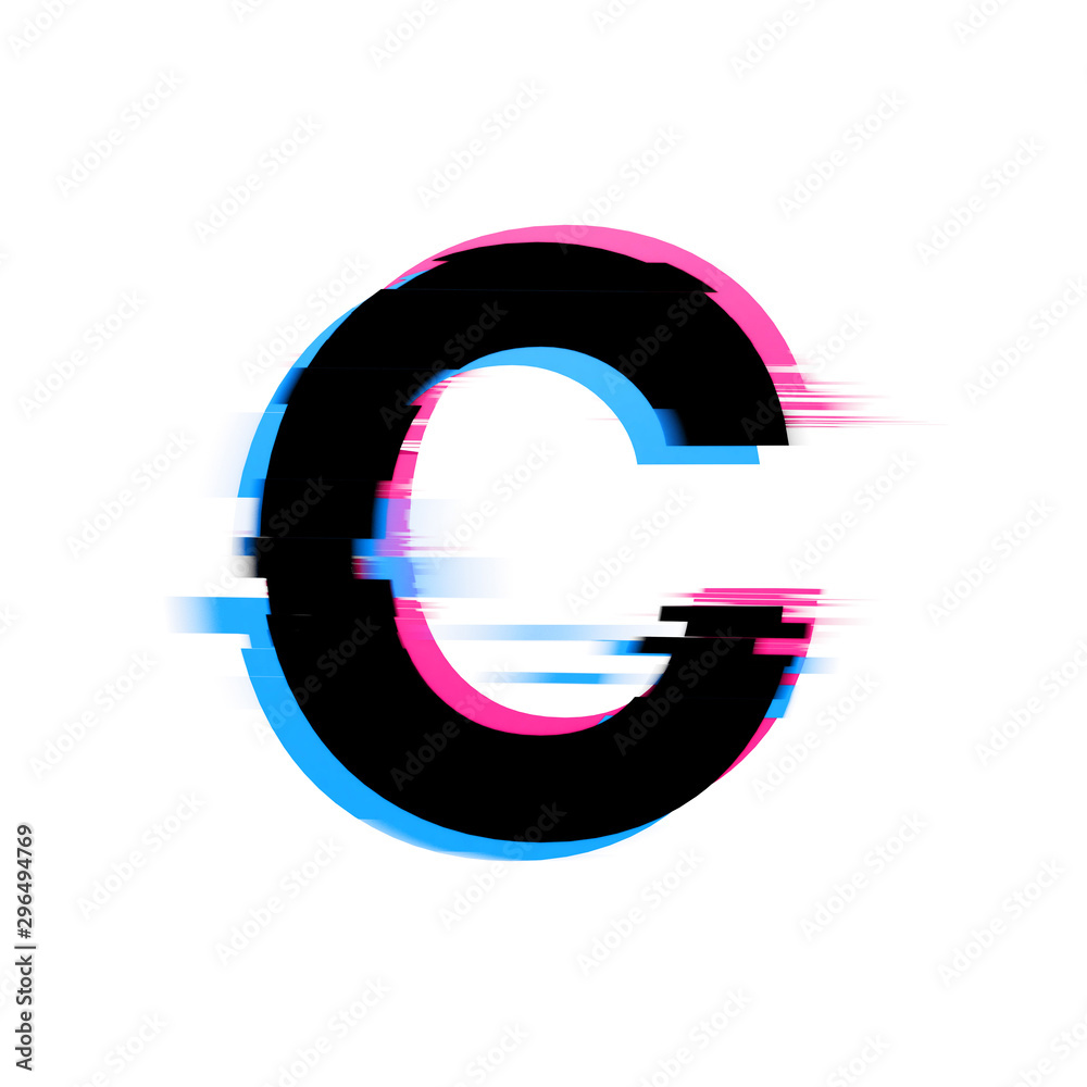 Fototapete letter c distorted neon glitch effect text font. 3d render