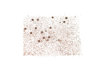 Gold glitter and glittering stars on white background in vintage colors