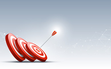 Target with arrow. Arrow hit a target like a falling dominoes. Concept of Domino effect. Vector illustration.