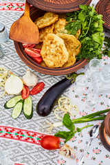 Table with national russian dishes