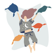  Beautiful woman on pajama party flat vector illustration.