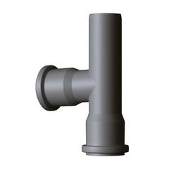 Plastic sewer pipe grey on white background, isolated. 3D rendering of excellent quality in high resolution. It can be enlarged and used as a background or texture.