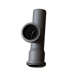 Plastic sewer pipe grey on white background, isolated. 3D rendering of excellent quality in high resolution. It can be enlarged and used as a background or texture.