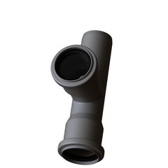 Plastic sewer pipe grey on white background, isolated. 3D rendering of excellent quality in high resolution. It can be enlarged and used as a background or texture.