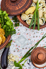 Table with national russian dishes