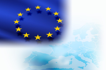 Flag of EU - member of the European Union on a light blue background