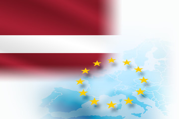 Flag of Lithuania- member of the European Union on a light blue background