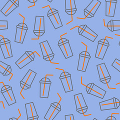 A seamless pattern with the plastic cup and straw for drinks. Ecology friendly theme. Save the oceans from pollution.