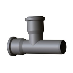 Plastic sewer pipe grey on white background, isolated. 3D rendering of excellent quality in high resolution. It can be enlarged and used as a background or texture.