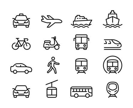 Set of Public Transportation Thin Line Icons 