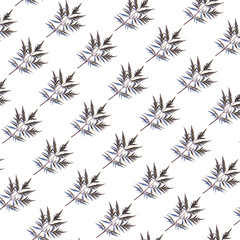 Floral background of lush bright dark green leaves, evenly spread out on a white background, in bright contrasting sunlight. Flat lay background in watercolor style.