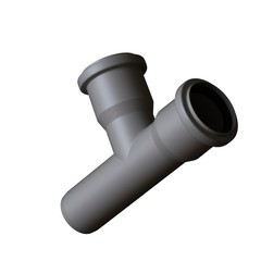 Plastic sewer pipe grey on white background, isolated. 3D rendering of excellent quality in high resolution. It can be enlarged and used as a background or texture.