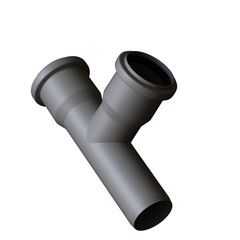 Plastic sewer pipe grey on white background, isolated. 3D rendering of excellent quality in high resolution. It can be enlarged and used as a background or texture.