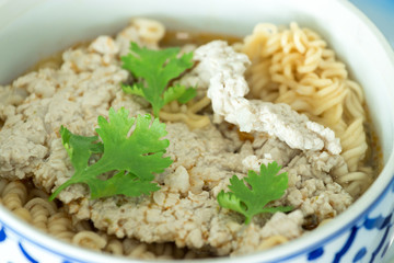 Instant noodles with pork and vegetables, cooked as fast food
