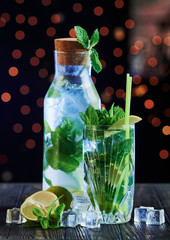 Long cocktail. Drinks is ready. On the wooden table in the night club. Nice lighting