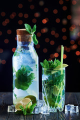 Waiting for customer. Cocktails is ready. On the wooden table in the night club. Nice lighting