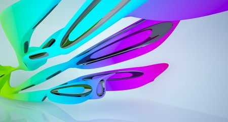 Abstract smooth architectural white interior with color gradient and black  with large windows. 3D illustration and rendering.