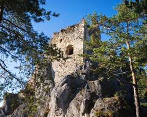 Fototapeta na wymiar Ruins of Medieval Castle Hricov in Sulov Mountains Range near Zilina, Slovakia