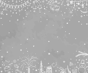Hand drawn christmas background. Abstract chalkboard. Black and white illustration