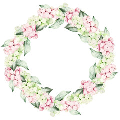 Watercolor snowberry wreath, winter berry round wreath. invitation card template - Illustration. Winter wedding template. new year decor