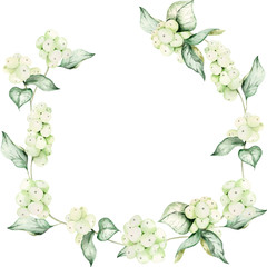 Watercolor snowberry wreath, winter berry round wreath. invitation card template - Illustration. Winter wedding template. new year decor